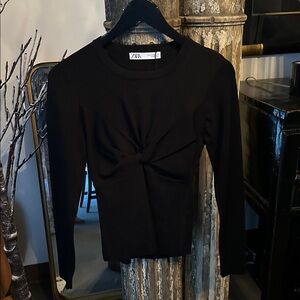 Zara Black Fitted Tie Front Top - NWT